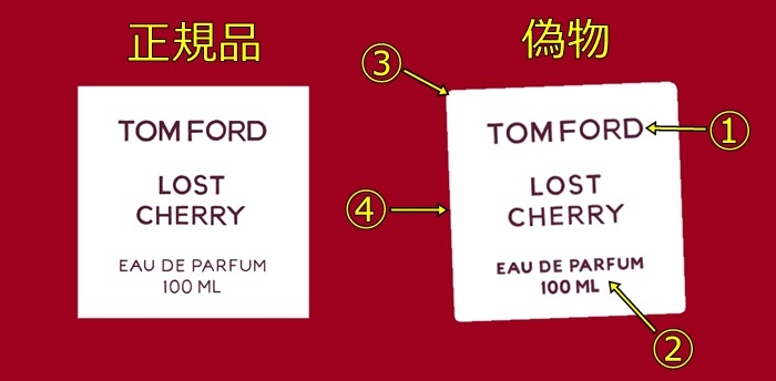 トムフォードの香水の正規品と偽物のラベル